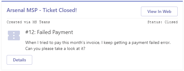 Ticket Closed notification