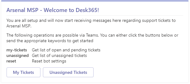 desk365 welcome message