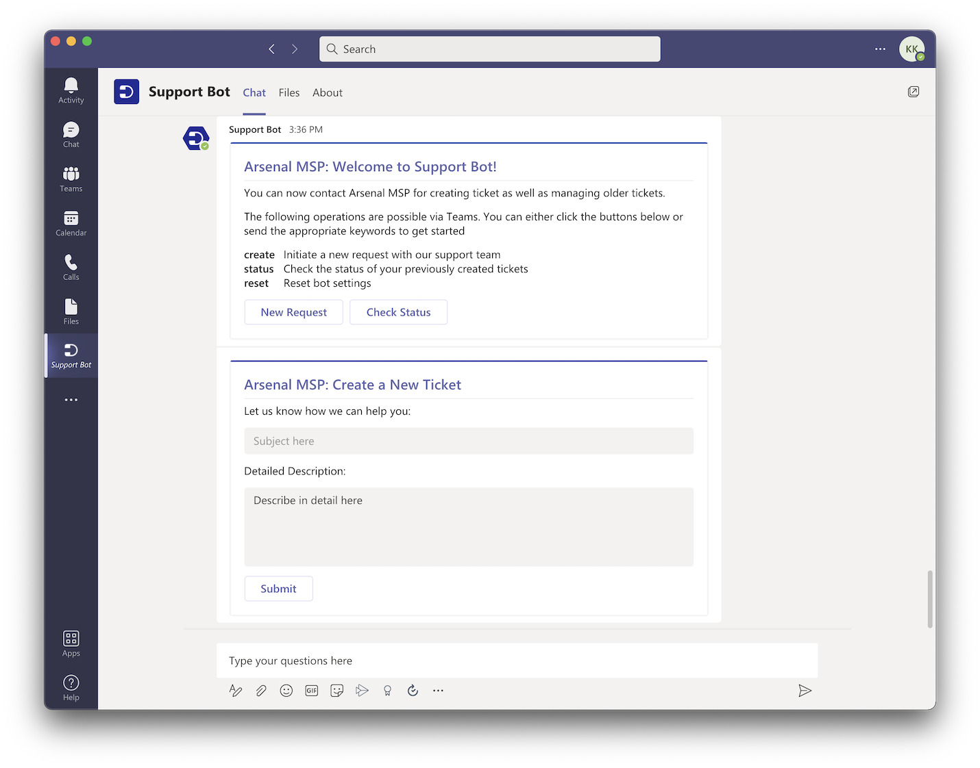 Microsoft Teams Ticketing Bot for End Users