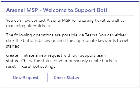 welcome message in support bot