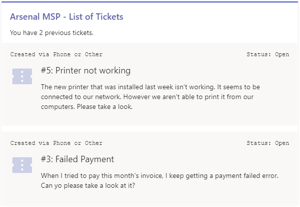 list of tickets in support bot