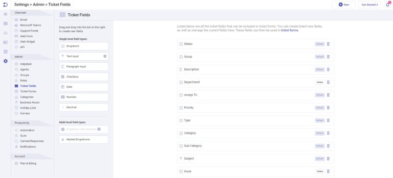 ticket fields tab in Desk365