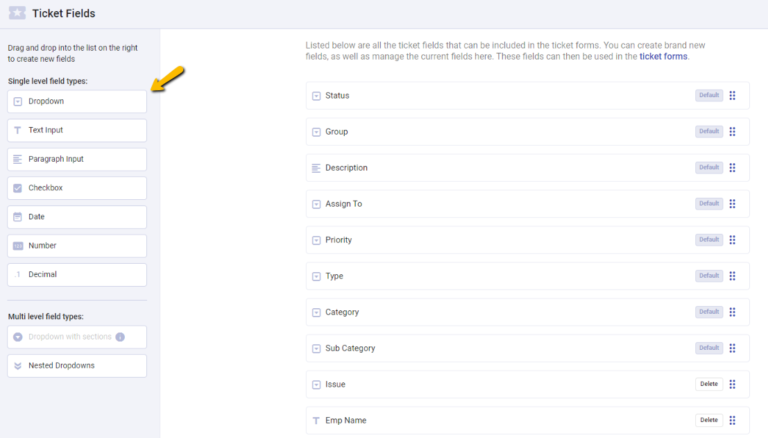 creating a dropdown field