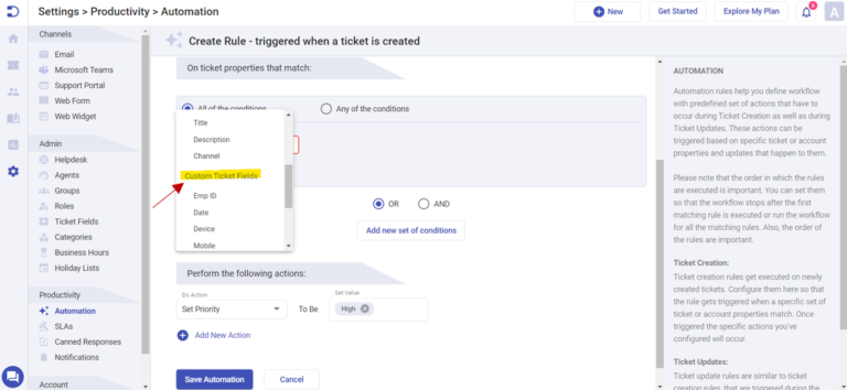 automation custom ticket fields