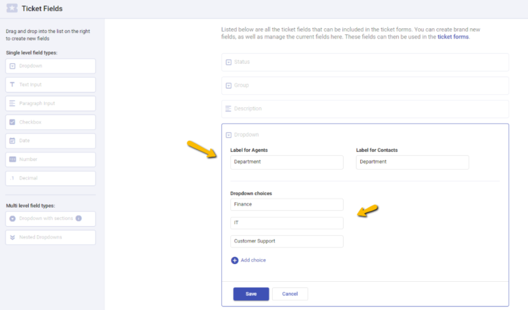 creating a department dropdown custom field