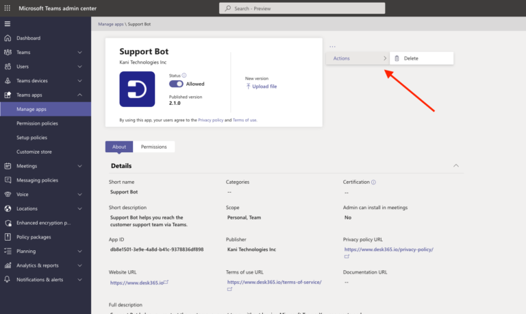 uninstall support bot