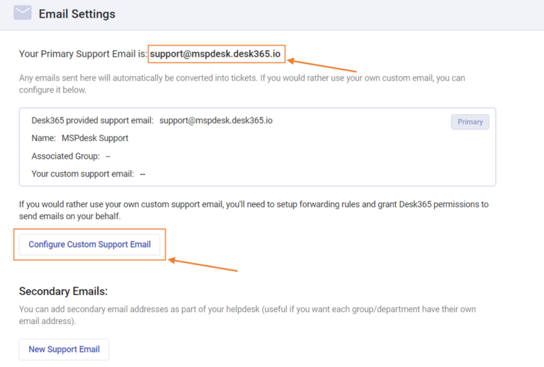 configure your custom support email