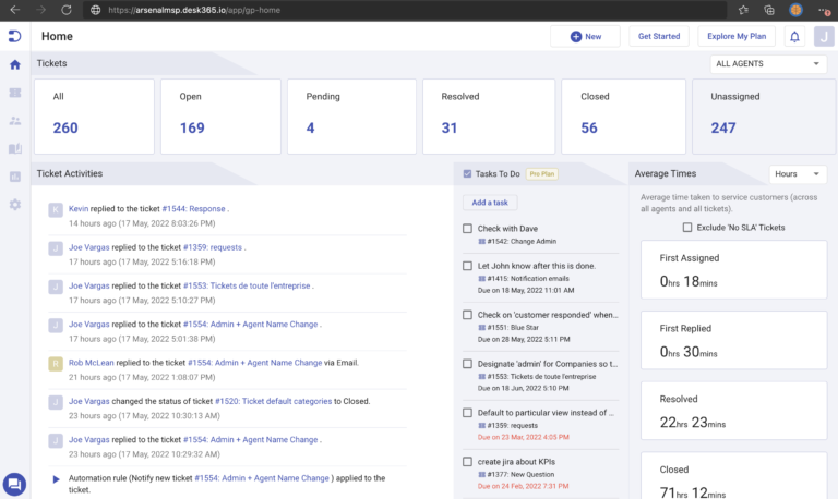 desk365 home tab dashboard