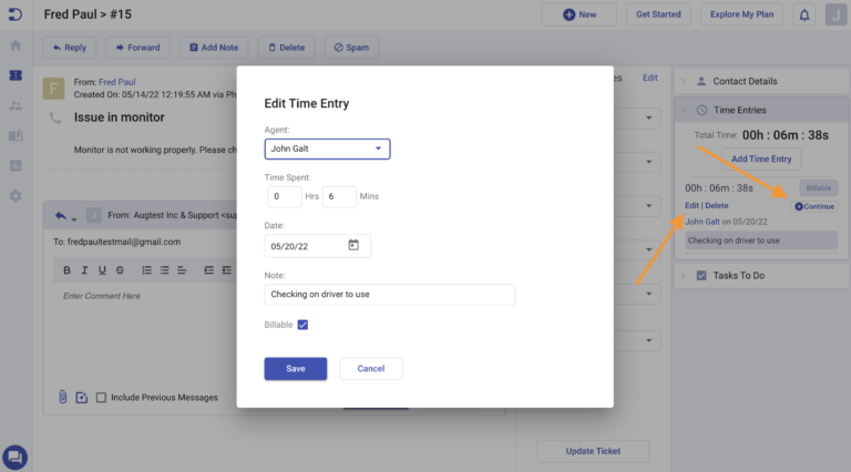 adding time entry for a given ticket