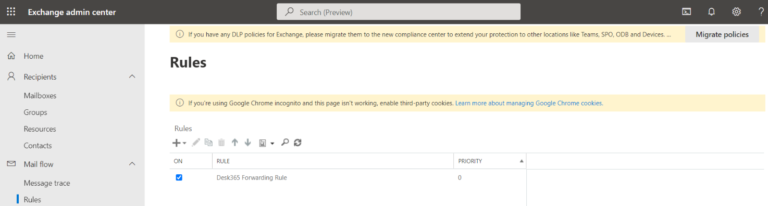 give rule name in exchange admin center