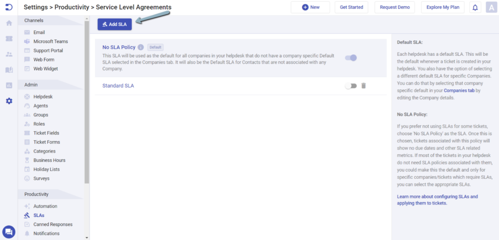 adding a new SLA policy in Desk365