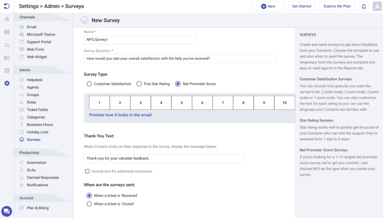 creating a new NPS Survey