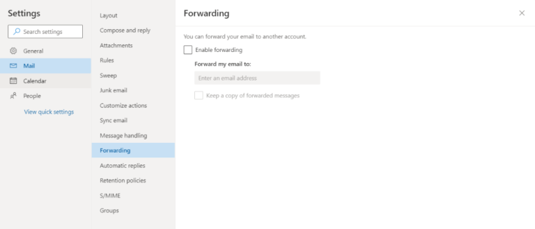 email forwarding settings in outlook