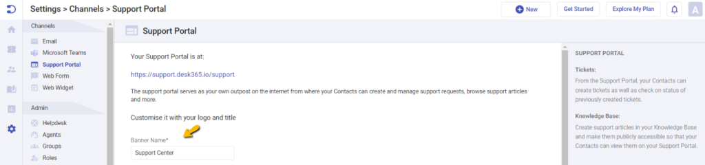 enter the banner name which you want to appear in support portal