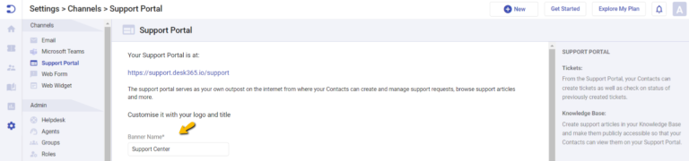 enter the banner name which you want to appear in support portal