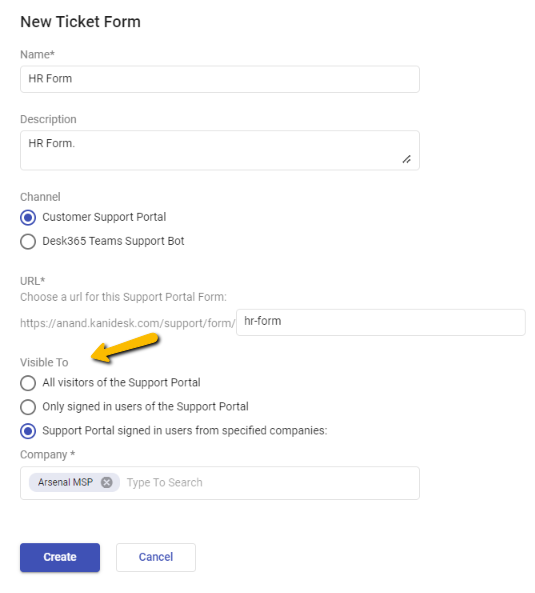 fine tune access to the ticket forms in the Support Portal