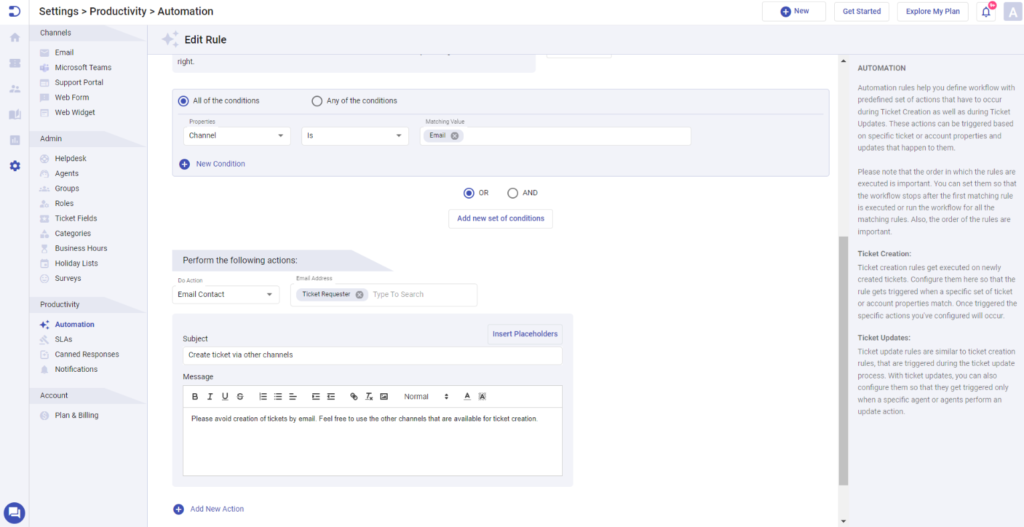 new automation rule ticket requester