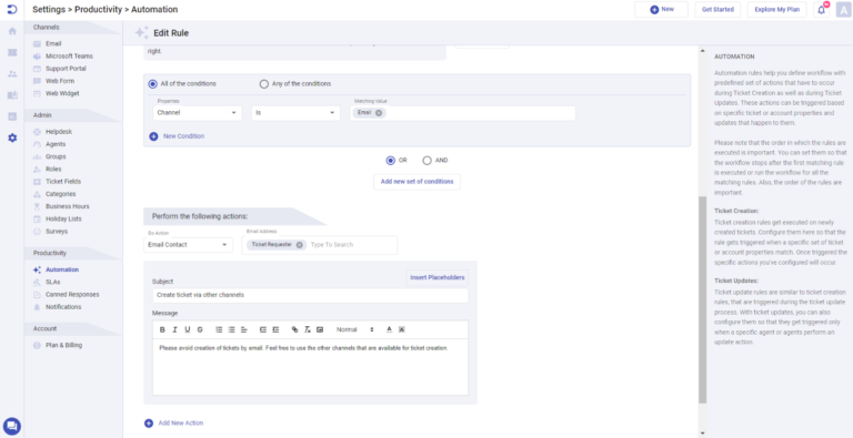 new automation rule ticket requester