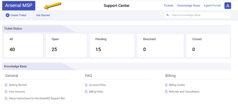 support portal header with additional buttons