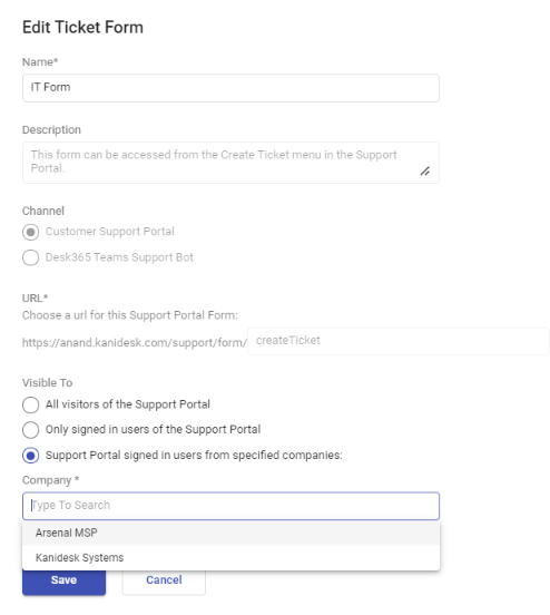 support portal signed in users from specific companies