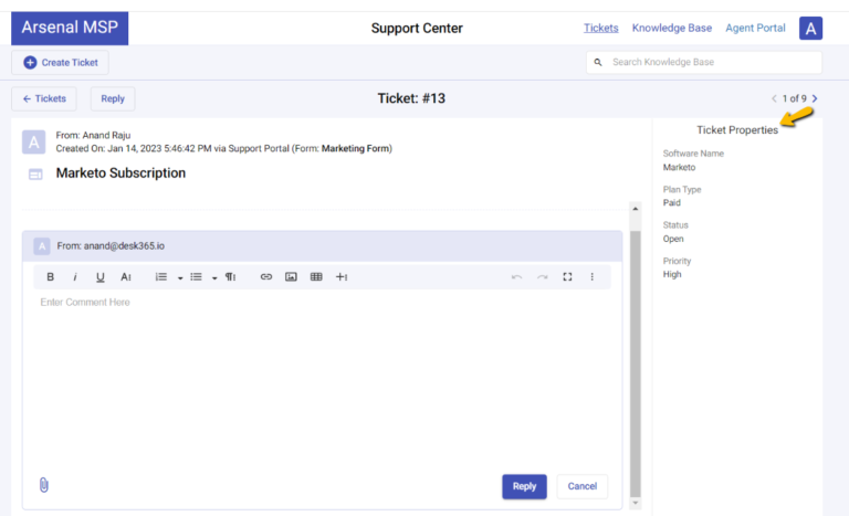 selected ticket properties appear in ticket details page