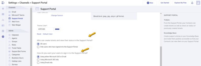 Configure how users can sign into the Support Portal