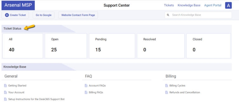 View ticket status in Desk365 support portal