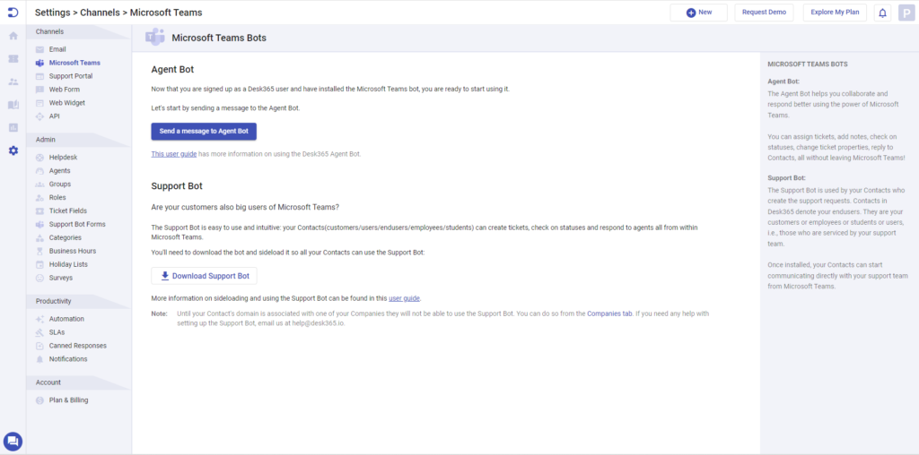 microsoft teams bots in desk365