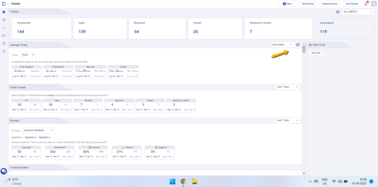 home tab panel customization in Desk365
