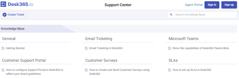 knowledge base in Desk365