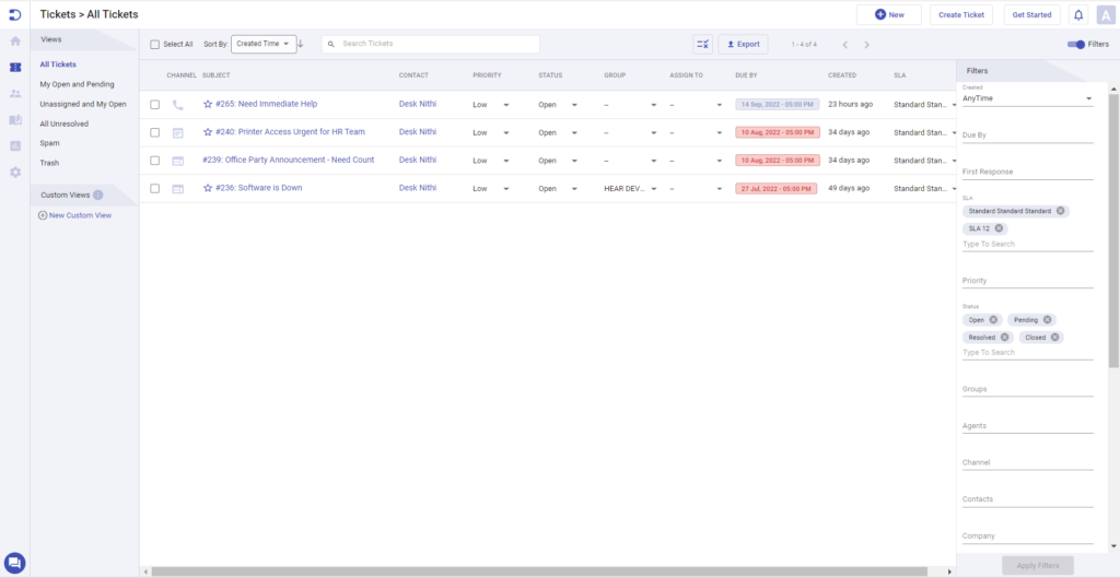 applying sla based filters