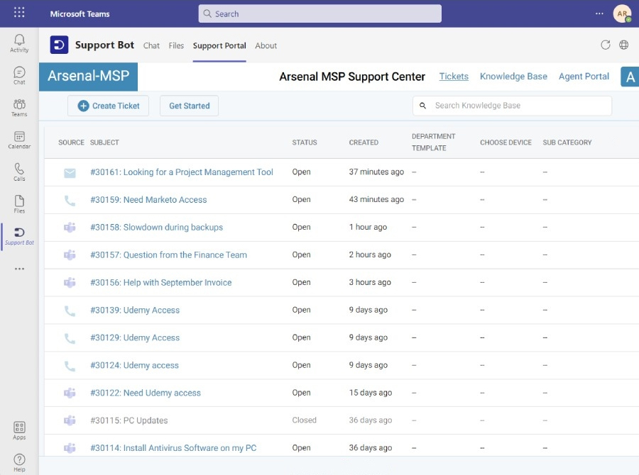 tickets view in support portal