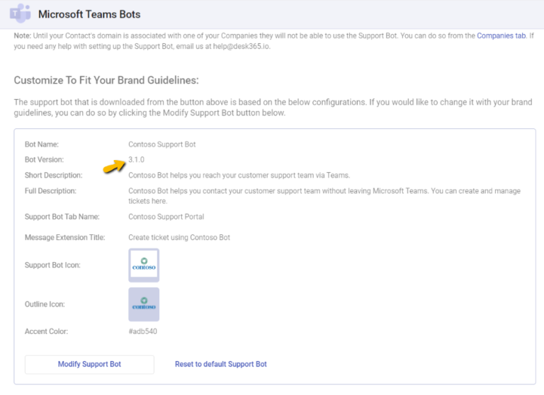 find the support bot version in Desk365 agent web app portal