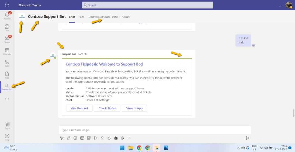 contoso support bot with modified changes
