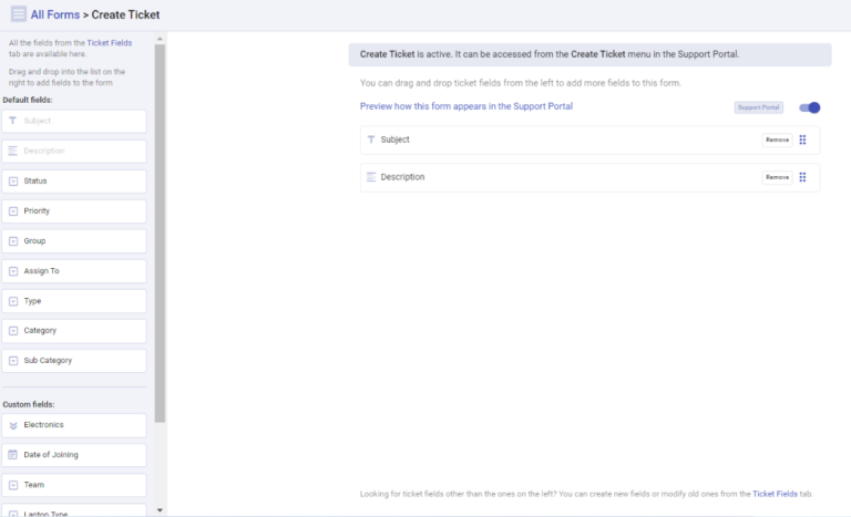 default fields in custom forms