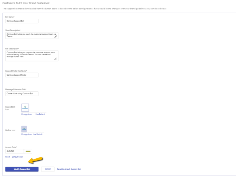 modify the support bot according to your brand details