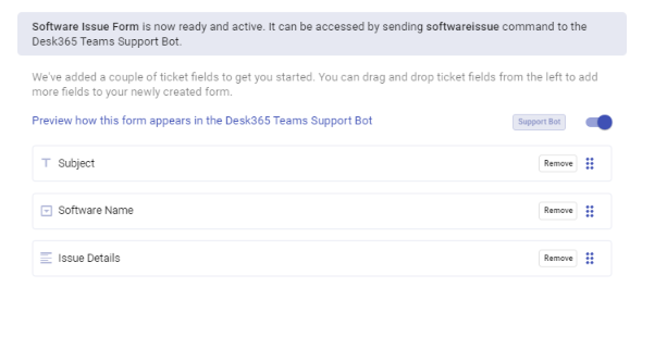 software issue form with all the required fields