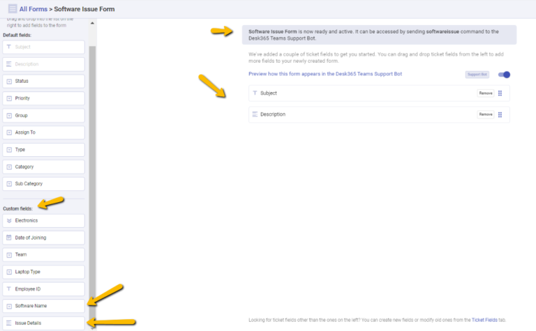 drag and drop the custom fields that you want to the form on the right side