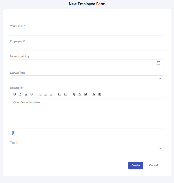 new employee form appears in the support portal