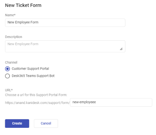 creating new employee form in Desk365
