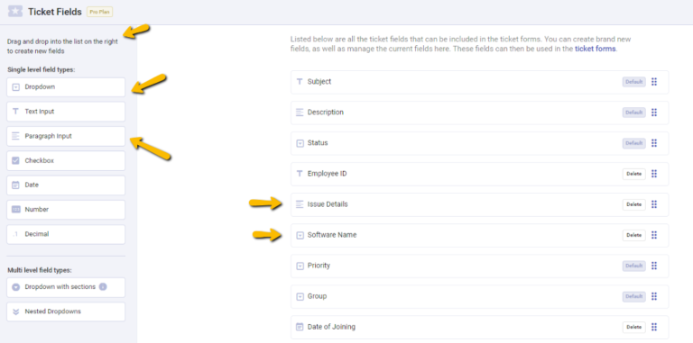 newly created ticket fields in the software issue form