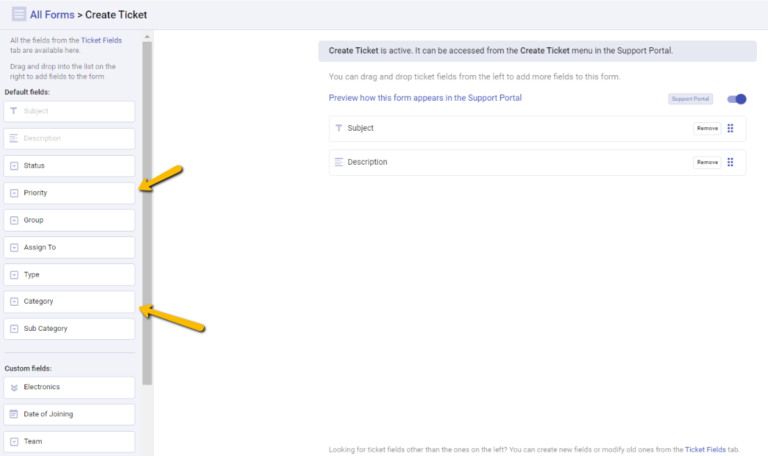priority and category default fields in Desk365