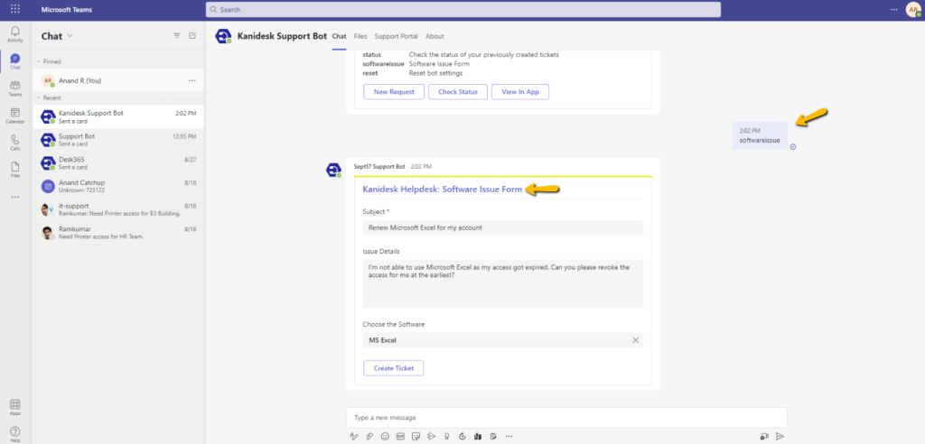 software issue form ticket creation