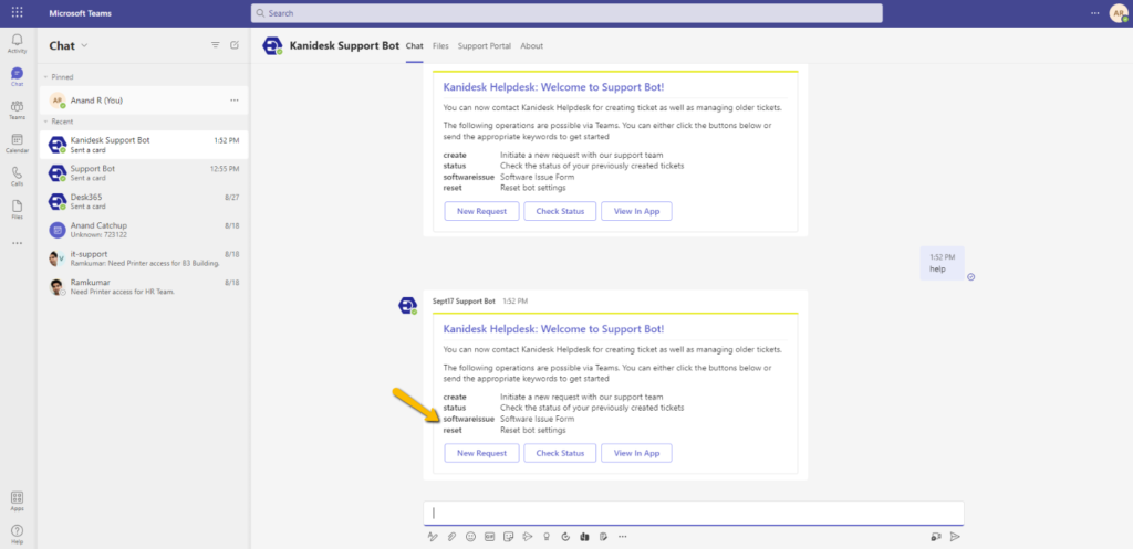 typing help command in your helpdesk