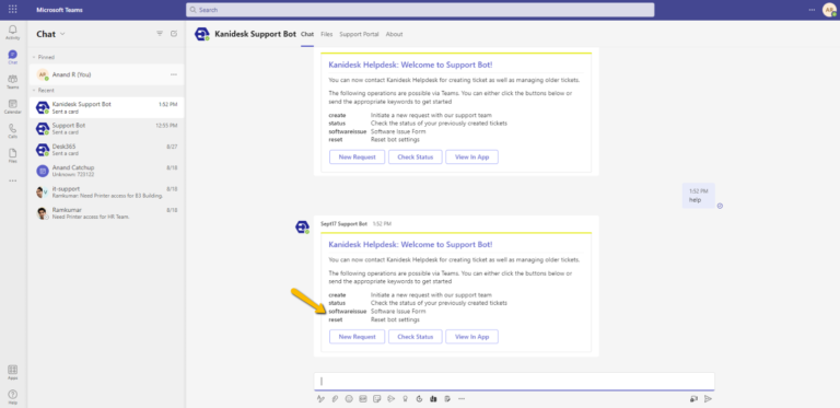 typing help command in your helpdesk