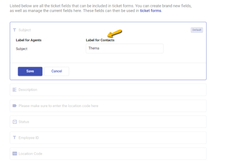 changing ticket fields to German language for contacts