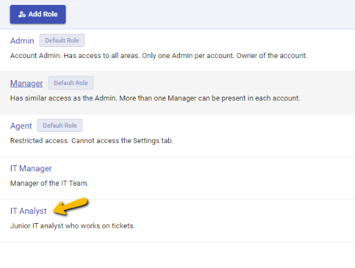 it analyst custom role is created in Desk365