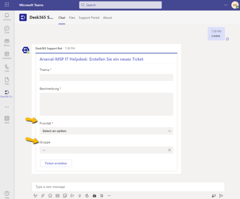 priority and group fields appear in german language