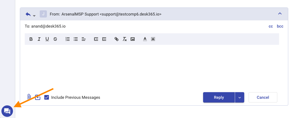 reach out to Desk365 support through web widget