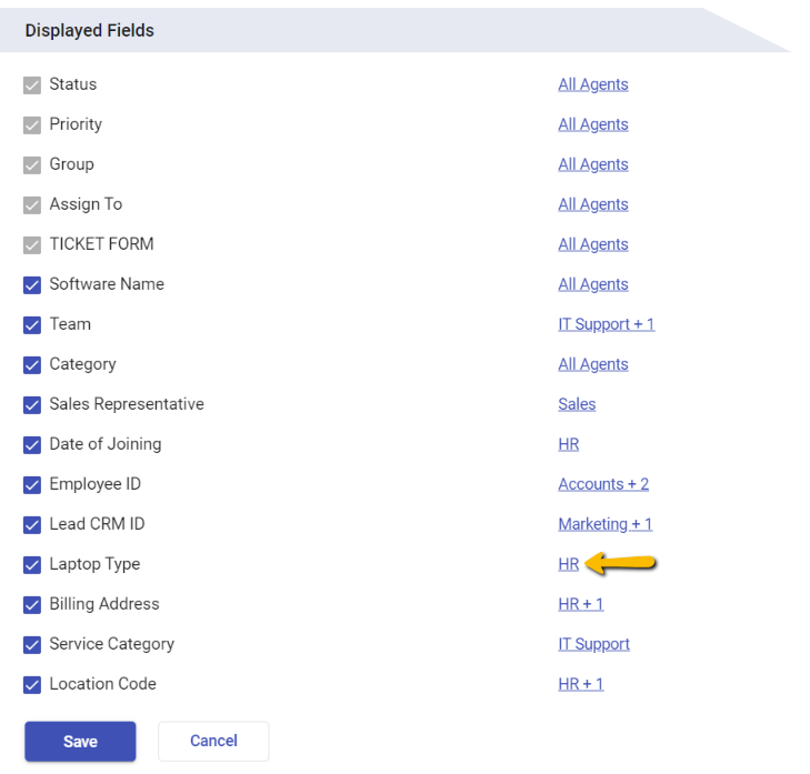 select the laptop type ticket field